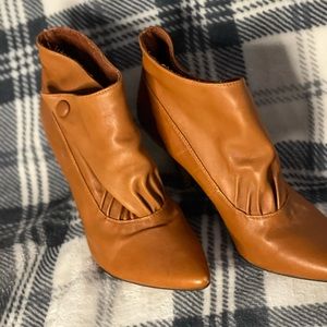 Tan Closed Toe Bootie Heels